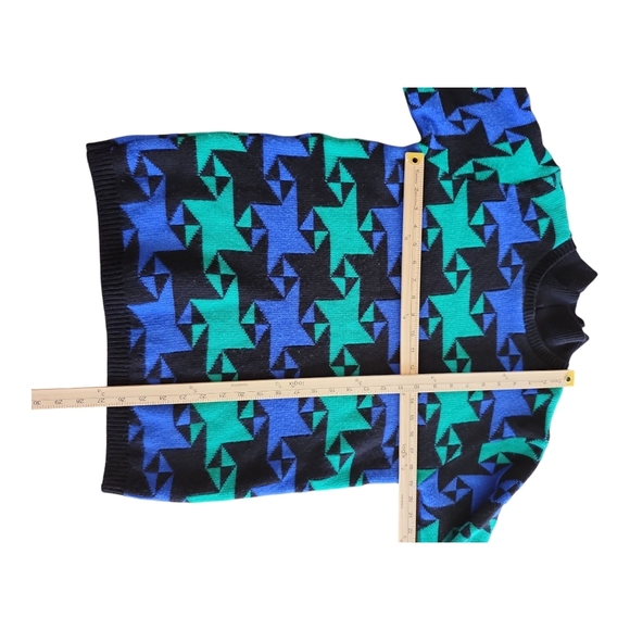 VTG Alfred Dunner Geometric Sweater Size S | Funky Blue Green Pattern Made in US - Picture 8 of 10
